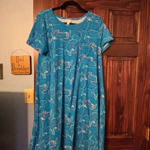 LuLaRoe Carly Blue Casual Sundress Short Sleeve Crew Neck